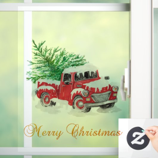 Merry kerst Red Truck Pine Tree Raamsticker (Huis)