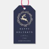 Merry kerst Reindeer Champaigne Gold Navy Cadeaulabel (Voorkant)