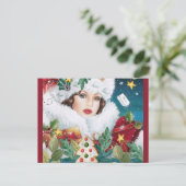 Merry kerst Retro Art Deco Lady Briefkaart (Staand voorkant)