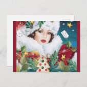 Merry kerst Retro Art Deco Lady Briefkaart (Voorkant / Achterkant)