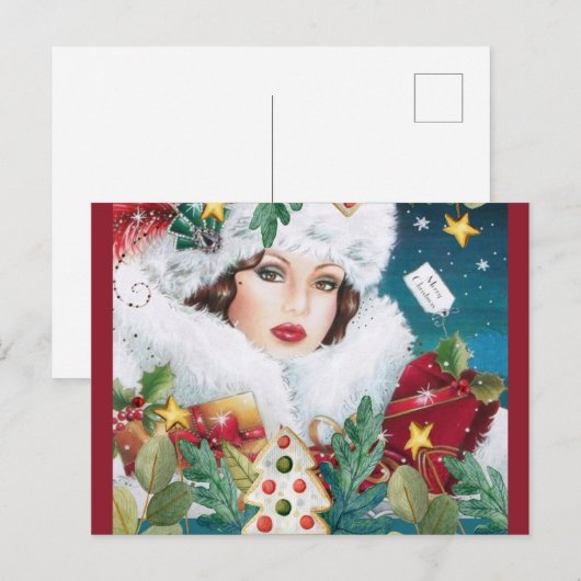 Merry kerst Retro Art Deco Lady Briefkaart (Voorkant / Achterkant)
