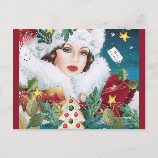 Merry kerst Retro Art Deco Lady Briefkaart (Voorkant)