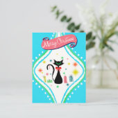 Merry kerst Retro Siamese Cat Feestdagenkaart (Staand voorkant)