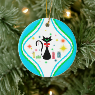 Merry kerst Retro Siamese Cat Keramisch Ornament