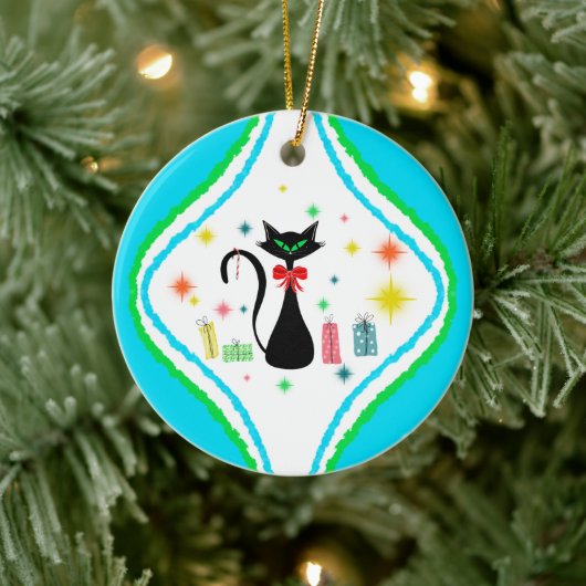 Merry kerst Retro Siamese Cat Keramisch Ornament (Boom)