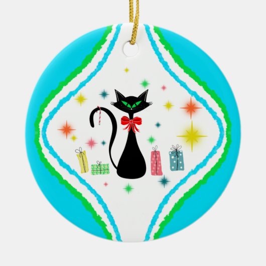 Merry kerst Retro Siamese Cat Keramisch Ornament (Voorkant)