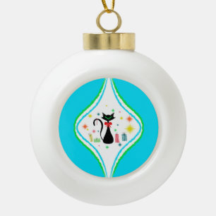 Merry kerst Retro Siamese Cat Keramische Bal Ornament