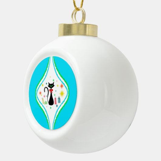 Merry kerst Retro Siamese Cat Keramische Bal Ornament (Rechts)