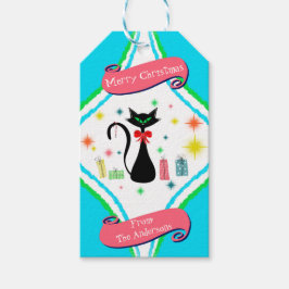 Merry kerst Retro Siamese Cat Name Cadeaulabel