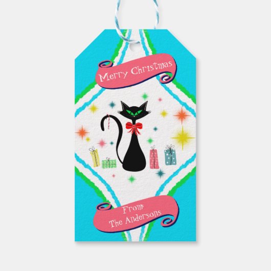 Merry kerst Retro Siamese Cat Name Cadeaulabel (Achterkant)