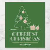Merry kerst Retro Typography Green Wijn Etiket (Enkel label)