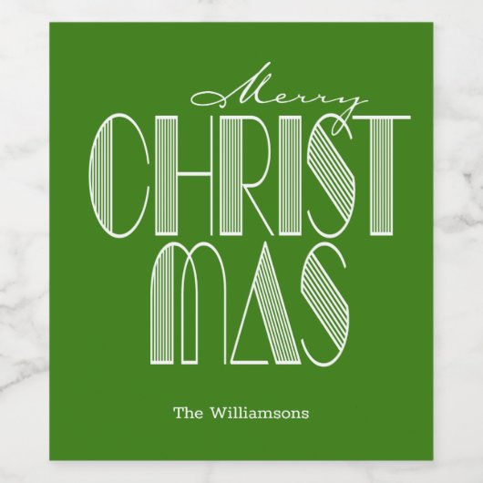 Merry kerst Retro Typography Green Wijn Etiket (Enkel label)