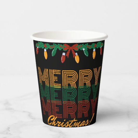 Merry kerst rode, gele typografie papieren bekers (Achterkant)