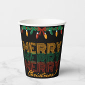 Merry kerst rode, gele typografie papieren bekers (Voorkant)