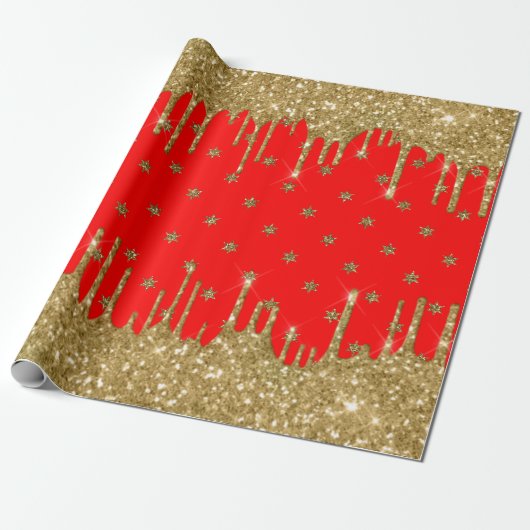 Merry kerst - rode glitter cadeaupapier (Uitgerold)