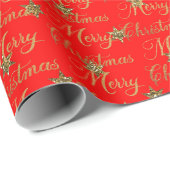 Merry kerst - rode glitter cadeaupapier (Rol Hoek)