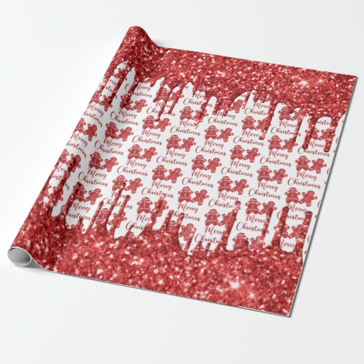Merry kerst rode glitter cadeaupapier (Uitgerold)