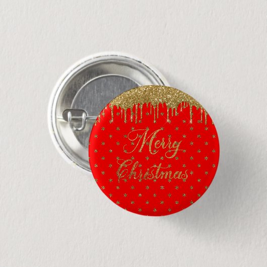 Merry kerst - rode glitter ronde button 3,2 cm (Voorkant /achterkant)