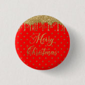 Merry kerst - rode glitter ronde button 3,2 cm (Voorkant)