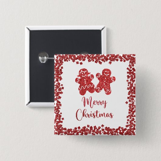 Merry kerst rode glitter vierkante button 5,1 cm (Voorkant /achterkant)