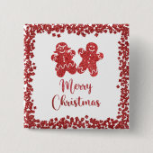 Merry kerst rode glitter vierkante button 5,1 cm (Voorkant)