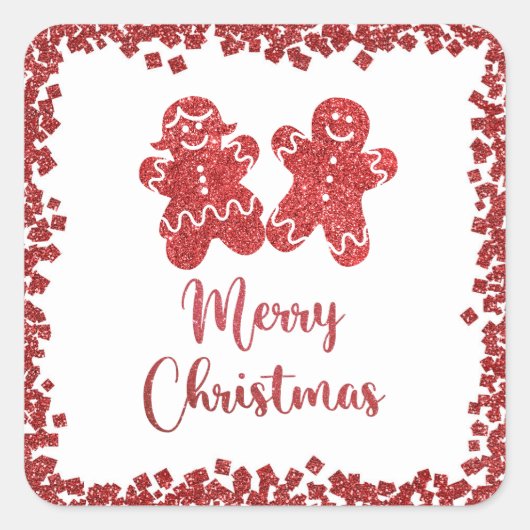 Merry kerst rode glitter vierkante sticker (Voorkant)