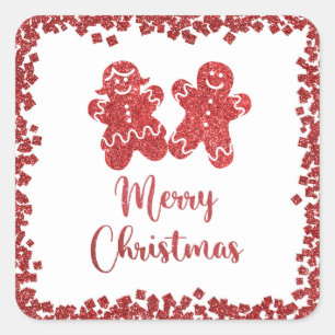 Merry kerst rode glitter vierkante sticker
