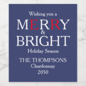Merry-kerst Rode marine Blue Simple Minimalist Wijn Etiket (Enkel label)