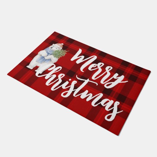 Merry kerst Rood schotel beer schattig Deurmat (Schuin)