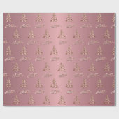 Merry kerst roos goudkerstboom cadeaupapier (Vlak)