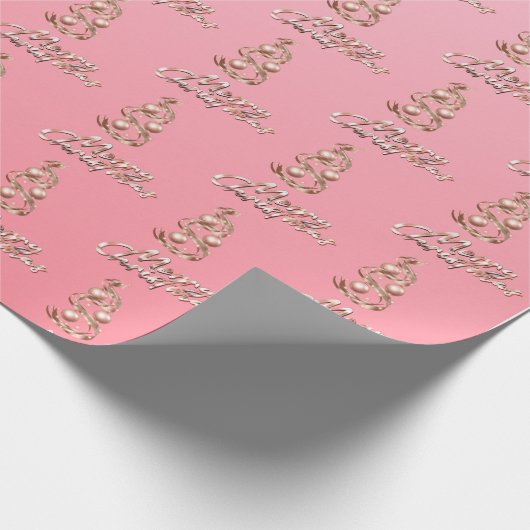 Merry kerst roos goudkerstboom cadeaupapier (Hoek)