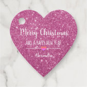 Merry kerst roze glitter elegant bedankjes labels (Voorkant)