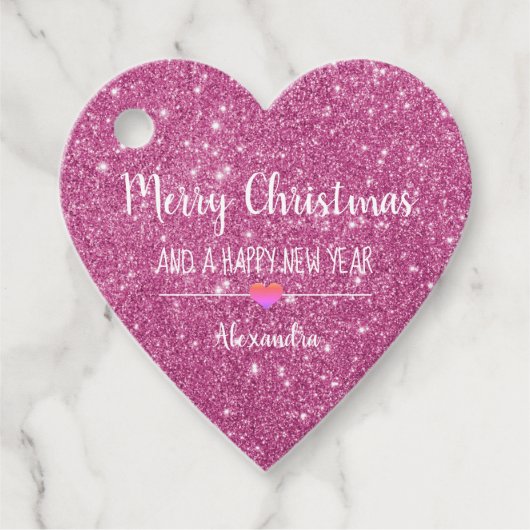 Merry kerst roze glitter elegant bedankjes labels (Voorkant)