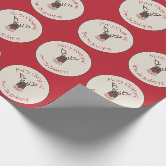 Merry kerst Rudolph Reindeer Gift Wrap Cadeaupapier (Hoek)