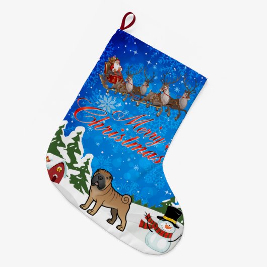 Merry kerst Shar Pei Grote Kerstsok (Voorkant (Hangend))