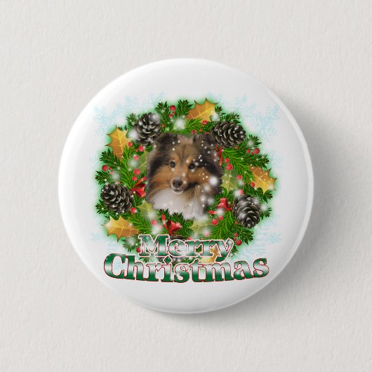 Merry kerst Sheltie Ronde Button 5,7 Cm (Voorkant)