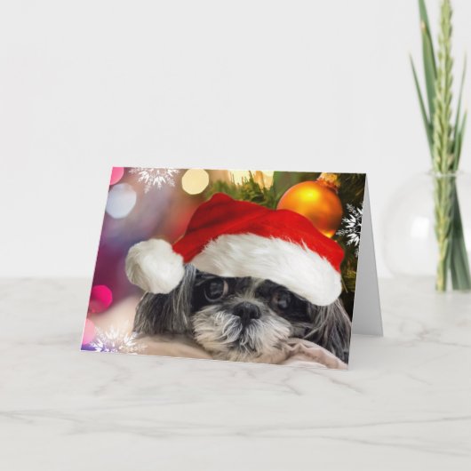 Merry kerst Shih Tzu Wenskaart Feestdagen Kaart (Voorkant)