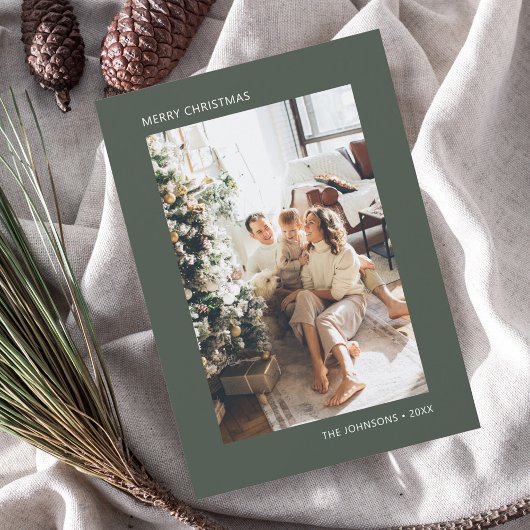 Merry kerst Simple Photo Green Feestdagenkaart
