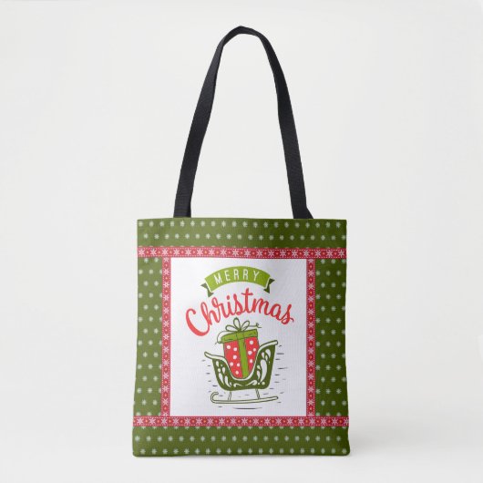 Merry kerst Slaap Festive Red Green Snowflake Tote Bag (Voorkant)