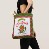 Merry kerst Slaap Festive Red Green Snowflake Tote Bag (Dichtbij)