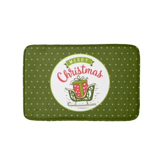 Merry kerst Sleigh Red Green Snowflake Patroon Badmat (Voorkant)