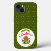 Merry kerst Sleigh Red Green Snowflake Patroon Case-Mate iPhone Case (Achterkant)