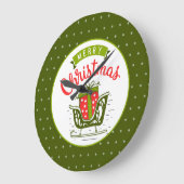 Merry kerst Sleigh Red Green Snowflake Patroon Grote Klok (Hoek)