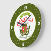 Merry kerst Sleigh Red Green Snowflake Patroon Grote Klok (Hoek)