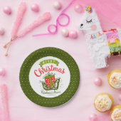 Merry kerst Sleigh Red Green Snowflake Patroon Papieren Bordje (Feest)