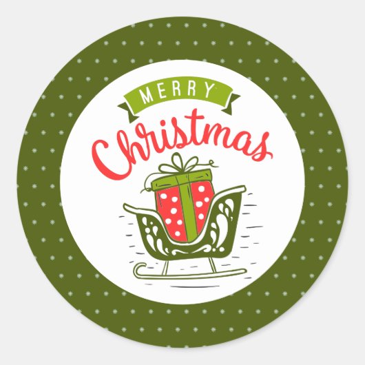 Merry kerst Sleigh Red Green Snowflake Patroon Ronde Sticker (Voorkant)