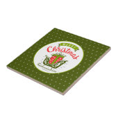 Merry kerst Sleigh Red Green Snowflake Patroon Tegeltje (Zijkant)