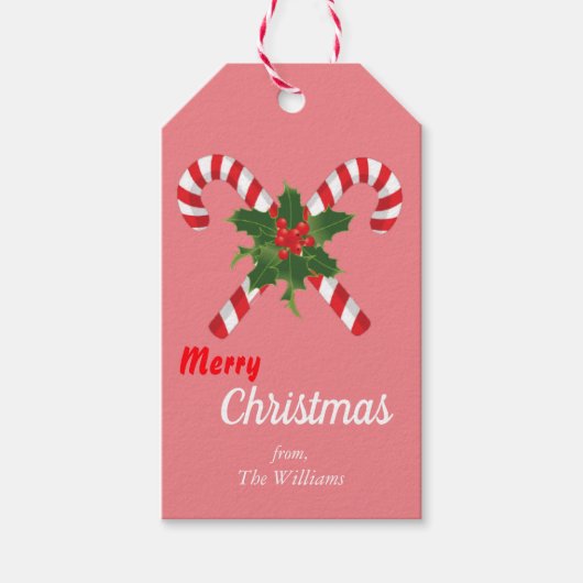 Merry kerst snoepsuikerriet zoet rood wit - roze cadeaulabel (Voorkant)