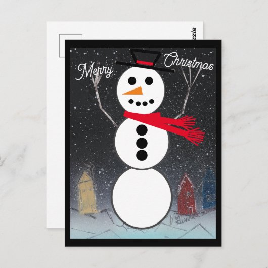 Merry kerst Snowman Briefkaart (Voorkant / Achterkant)