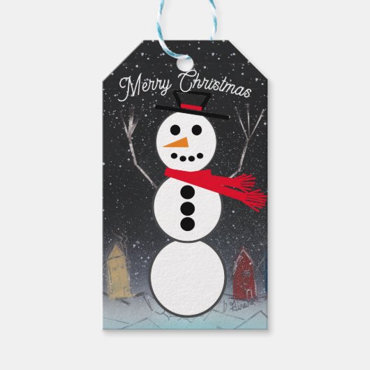 Merry kerst Snowman Cadeaulabel (Voorkant)